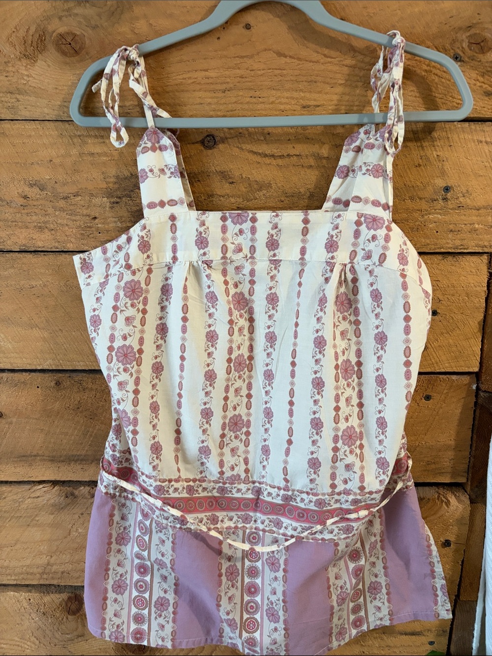 American Eagle Outfitters Cream and Mauve Floral Tie-Strap Tank